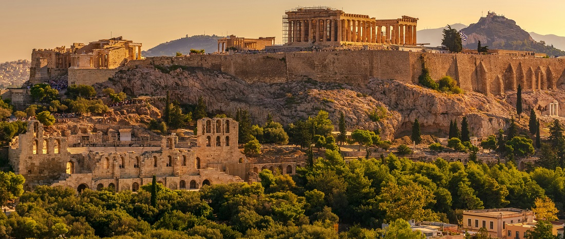 Acropolis of Athens with Parthenon and Erechtheion from Filopappou Hill