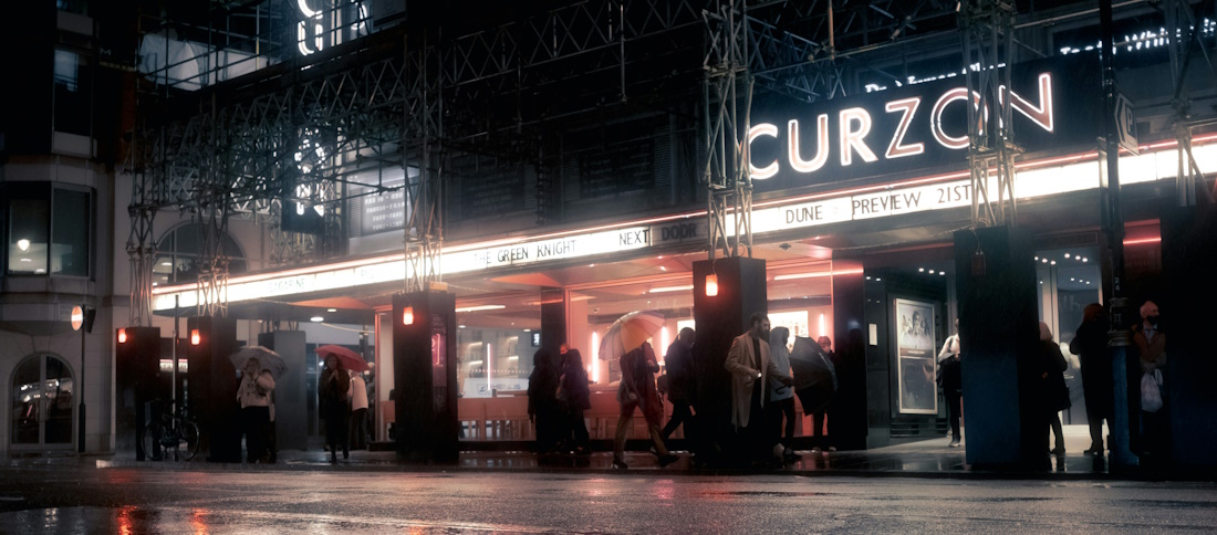 Theatregoers streaming into Curza Soho at night