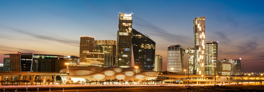 Riyadh city skyline with metro station