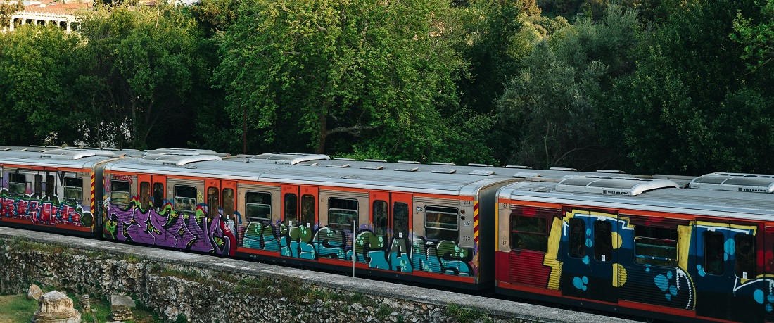 A train painted in graffiti by Nick Night