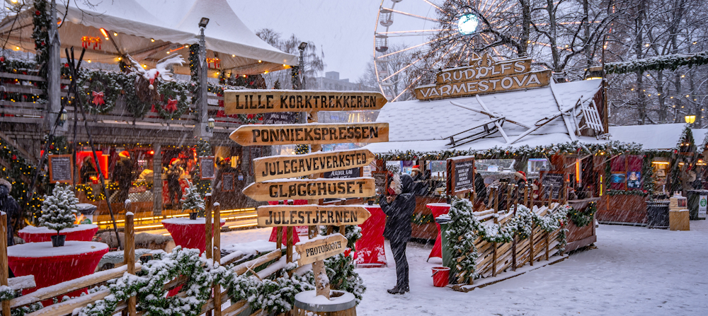 Market with signs in Norwegian