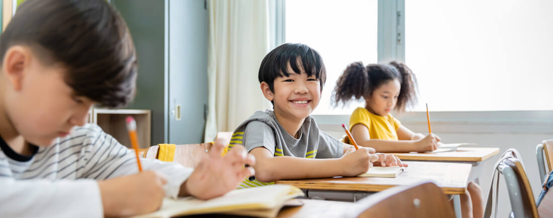 Schoolchildren at desks